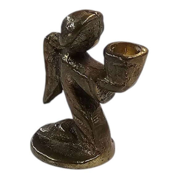 Praying Kneeling Angel Candle Holder 1.5" Miniature Vintage Brass Bronze Solid - Picture 2 of 11